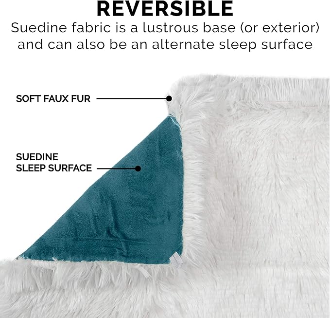 Furhaven Self-Warming Cat Bed for Indoor Cats, 4-Beds-in-1 & Washable - Plush Long Faux Fur Convertible Cuddler - Spruce, Small (Pack of 2)