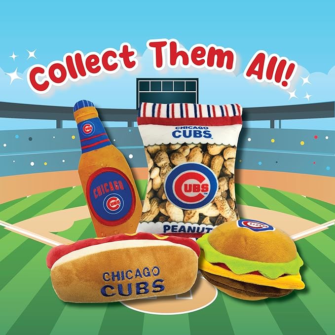 MLB Chicago Cubs Plush Peanuts Snack Toy for Dogs & Cats with Embroidered Team Name & Logo with Inner Squeaker