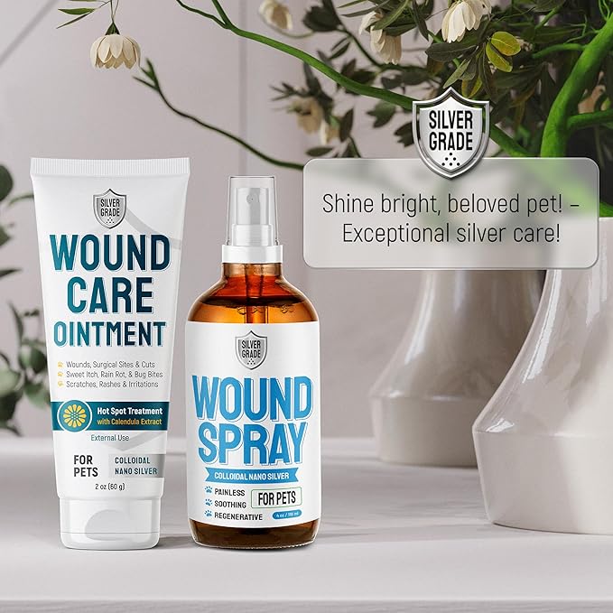 Pet Wound Care Ointment in a Gel Form with Silver & Calendula – Pet Wound Spray for Cleaning & Soothing – Bundle for Daily Skin Support and Breeds in 2-oz Tube