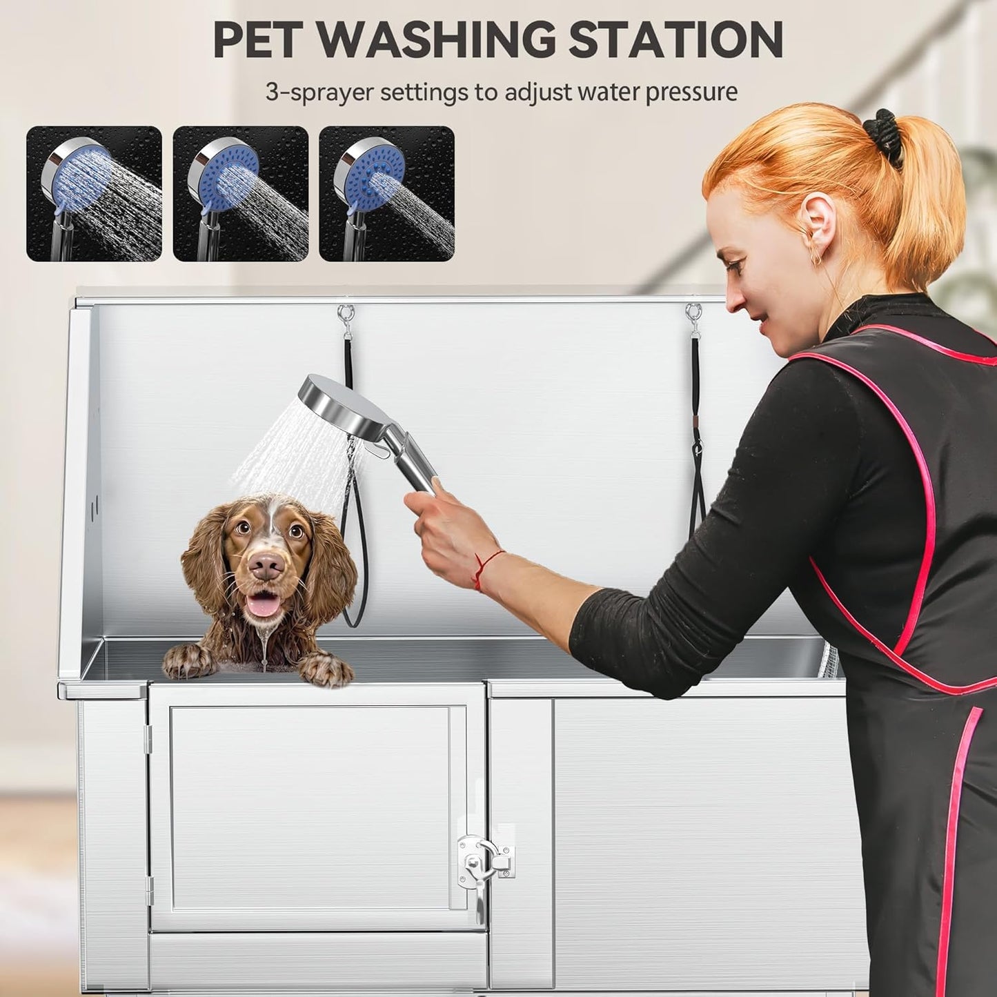 YITAHOME 50in Dog Bathing Station, Professional Stainless Steel 304 Dog Bathtub, Pet Grooming Tub w/Left Ramp, Floor Grate, Faucet, Pet Washing Station for Large, Medium, Small Pets, Indoor, Outdoor