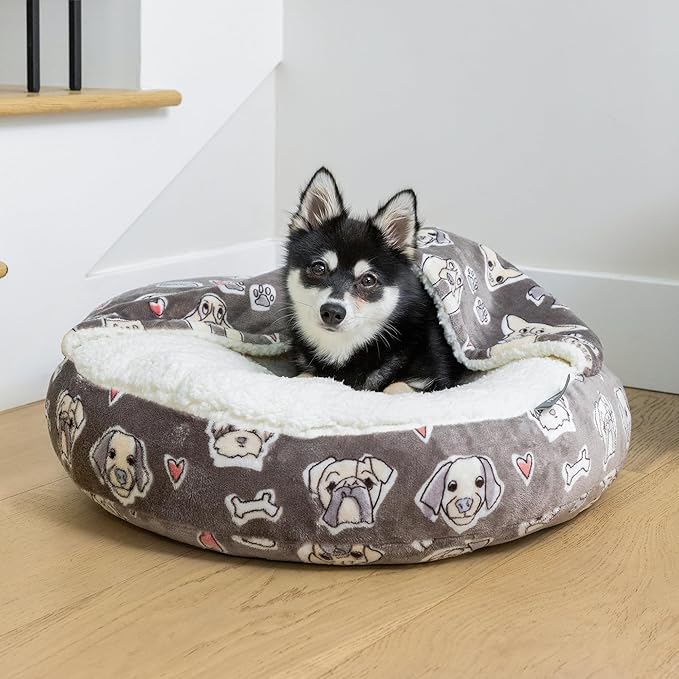 Fringe Studio Worried Dog Medium Gray Medium Blanket Pet Bed with Sherpa Interior 25" X 25" X 4" - Machine Washable