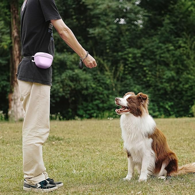 Pet Training Snack Pouch with Clicker 2.0 Upgraded Magnetic Closure, 1.66 Cup Silicone Belt for Dog Treats,Perfect for Exercising and Walking
