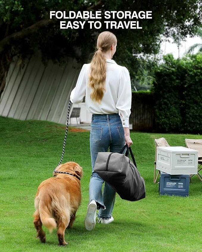 42 x 31 x 31 Inch Collapsible Soft Dog Crate for Dogs Up to 90 lbs, Portable Travel Pet Kennel with 4 Zip Doors, Foldable Indoor Outdoor Crate with Mat, Carry Bag, Grey