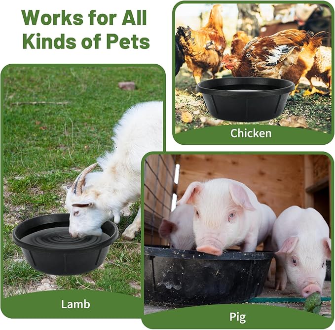 4Pcs Rubber Feed Pan, 8 Quart/ 2 Gallon Horse Feeder Bucket Livestock Feed Pan, Heavy Duty Rubber Dog Bowl Chicken Dust Bath Tub for Dogs Pig Goat Chicken Farm Small Animal,14.56 x 4.53 Inches