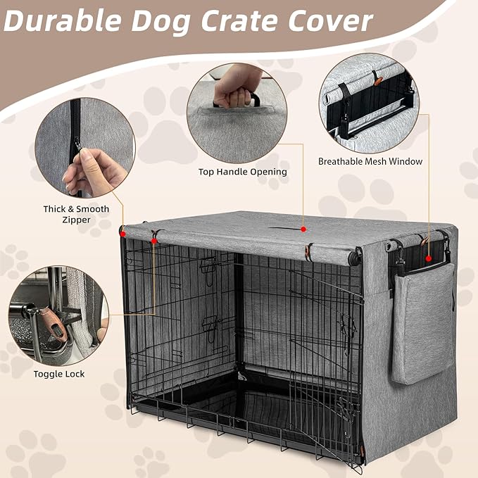 Dog Crate Cover 30 Inch, Heavy Duty Waterproof 600D Oxford Kennel Cover for Wire Cages with 1/2/3 Doors, Privacy Pet Cover with Storage Bag - Machine Washable, Indoor/Outdoor,Gray