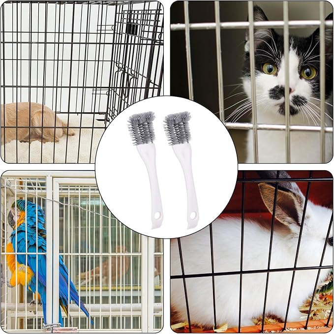 2pcs Bird Cage Cleaner with Long Handle, Bird Cage Brush Droppings Removal Tool for Small Animals Remover Parrot Bath Perches Cleaning Accessories