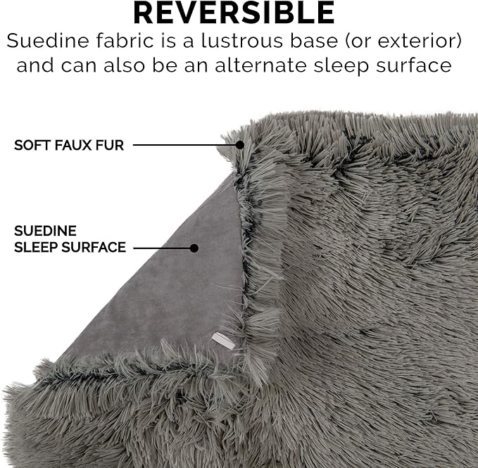 Furhaven Self-Warming Cat Bed for Indoor Cats, 4-Beds-in-1 & Washable - Plush Long Faux Fur Convertible Cuddler - Gray, Small (Pack of 2)