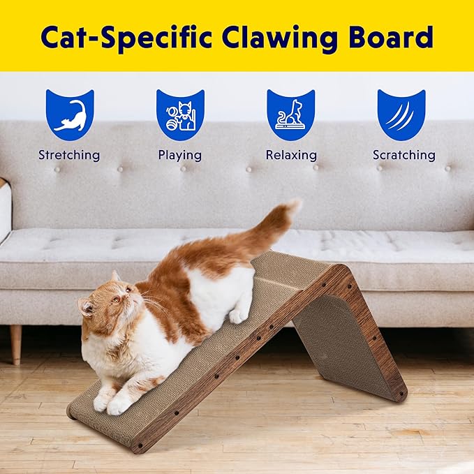 Fluffydream Cat Scratcher with Cat Toys Ball Track, Build-in Ball, L-Shaped Scratcher, Cardboard Lounge Bed, Stable and Durable, Furniture Protector, Reversible
