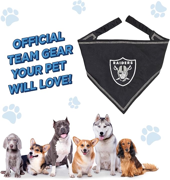 Pets First NFL Las Vegas Raiders TIE Bandana, Large/X-Large. Dog Bandana Scarf Bib for Pet Cat Dog. The Ultimate Game-Day, Party Bandana