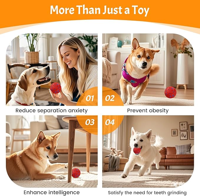 Dog Balls: Interactive Dog Ball, Self-Moving Dog Toy with Auto-Rolling & Bouncing, E-TPU Material, IP54 Waterproof, Motion-Activated (Red, Large)