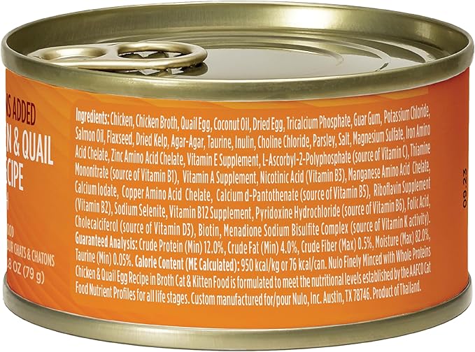 Nulo Canned Cat Food - Minced Chicken & Quail Egg Recipe, High Protein Grain-Free Wet Cat Food for Kittens, Adults & Seniors, Skin and Coat Support for Indoor & Outdoor Pets, 2.8oz Cans (12 Pack)
