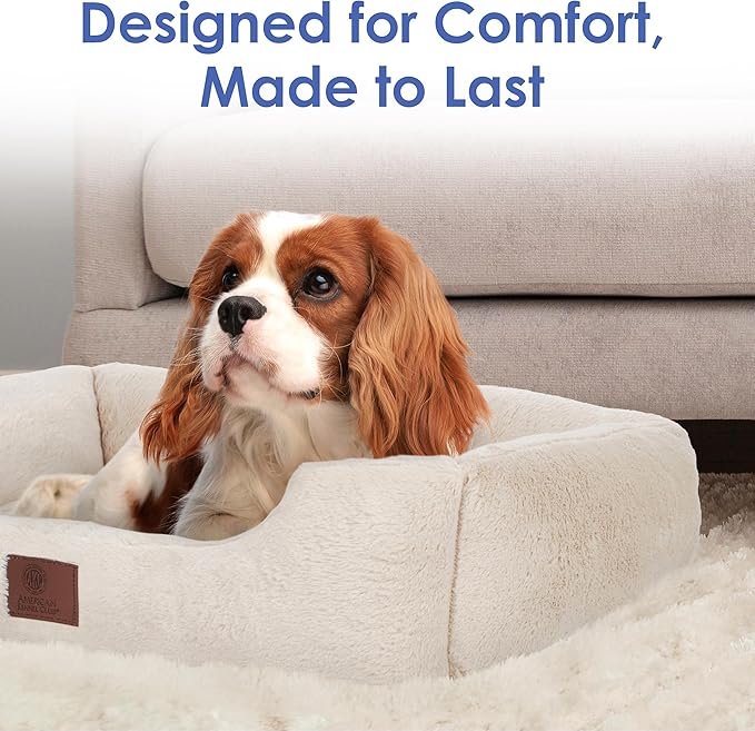 American Kennel Club Cuddler Pet Bed with Low-Profile Entrance – 25" Plush Dog Bed for Small Breeds, Ultra-Soft Washable Bed with Non-Slip Bottom, Durable High-Loft Filling, Beige