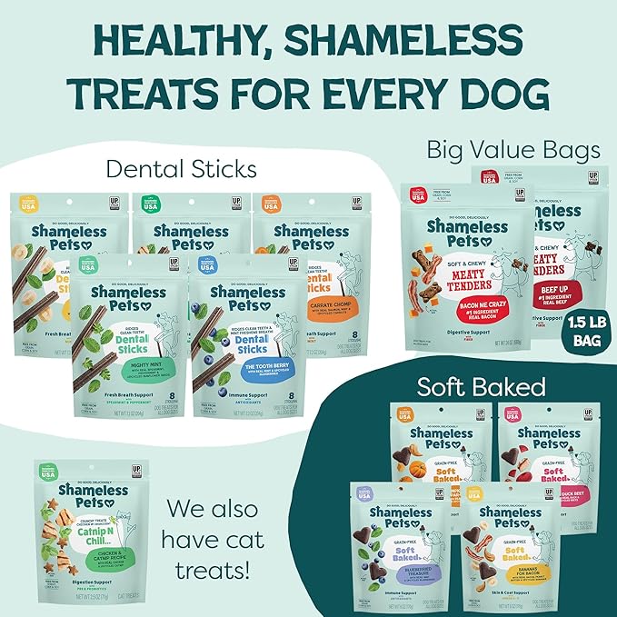 Shameless Pets Soft Dog Treats – Beef Up Meaty Tenders, Soft & Chewy Treats for Dogs, Real Beef 1st Ingredient, Grain Free, Healthy Treats for Small, Medium & Large Dogs, 8oz