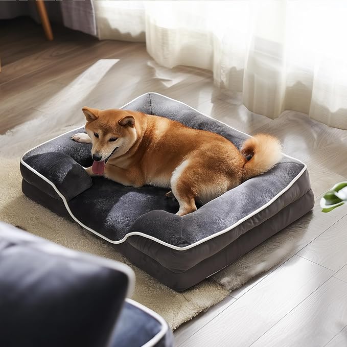 DUMOS Orthopedic Dog Beds for XL Large Sized Dogs, 42x32 in Machine Washable Cover Pet Bed, Anti-Slip Waterproof Memory Foam Couch Bed for Indoor Dogs and Cats, Grey