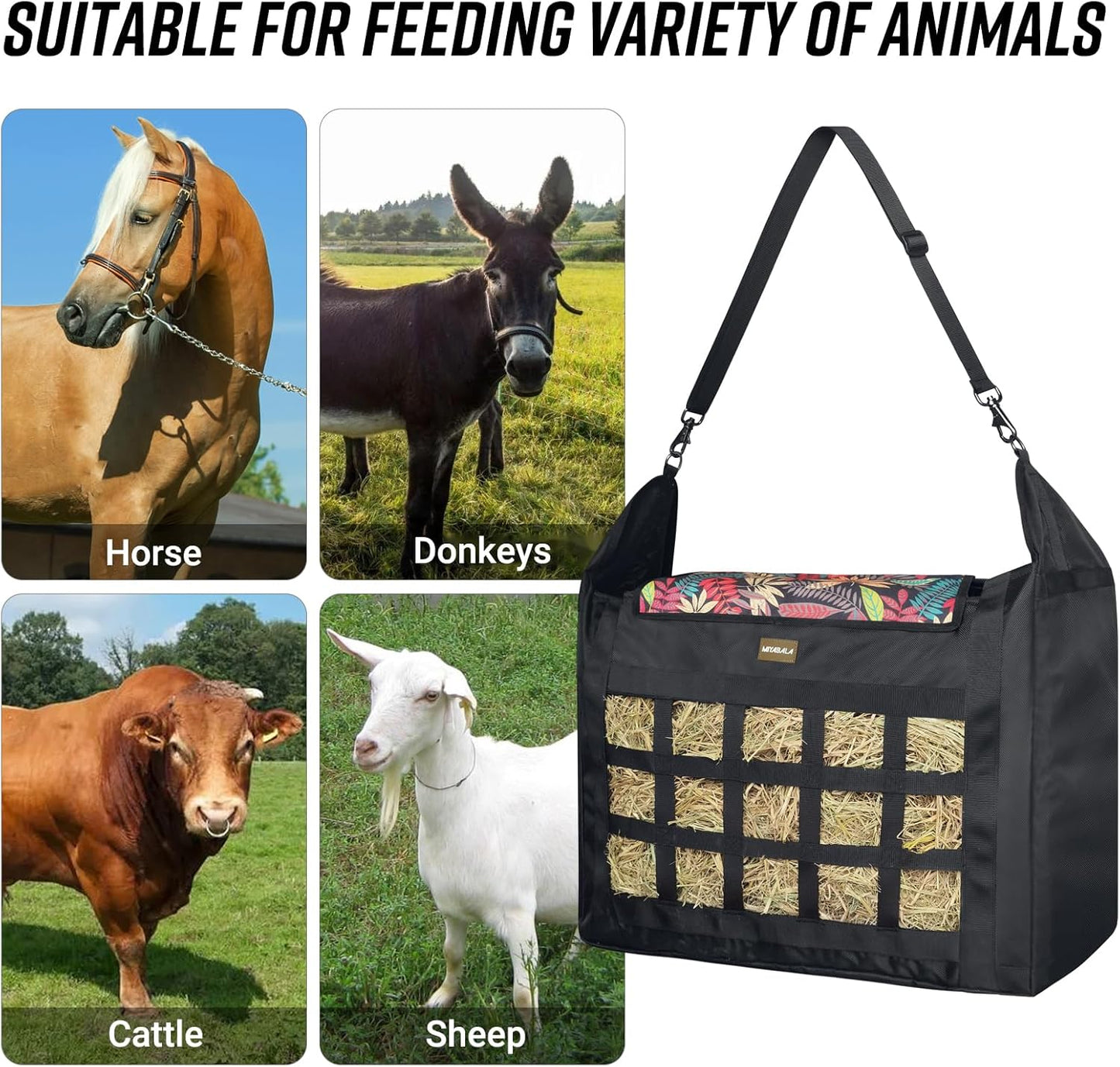 Hay Bag for Horses,Slow Feeder for Horse/Donkey/Goat, Premium 1680D Oxford Cloth,Easy to Fill and Hang with Extra Large Opening(Leaf)