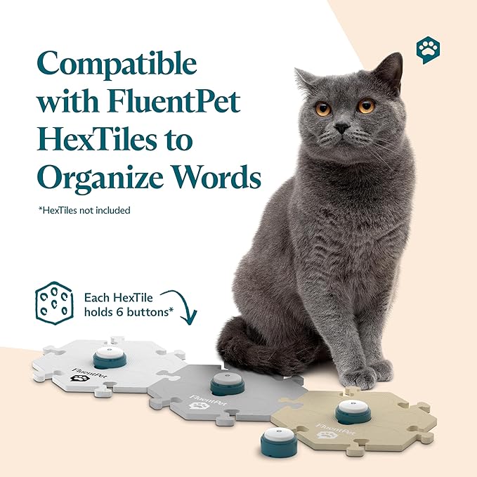 FluentPet Basic Buttons Expansion 4-Pack | Talking Buttons for Communication with Batteries Included | Recordable and Easy-to-Press for Dogs/Cats | Compact Design | HexTiles Required (Sold Separately)