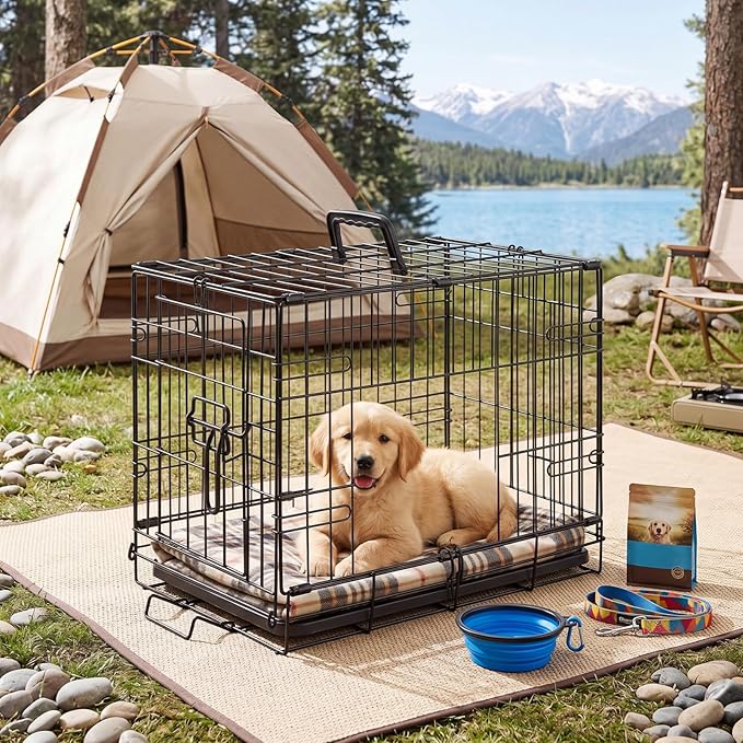 Sweetcrispy 24.4 Inch Single-Door Dog Crate, Durable Metal Pet Kennel with Secure Lock, Foldable Design, Removable Tray for Easy Cleaning, Small Dogs Training & Travel Portable Puppy Cage