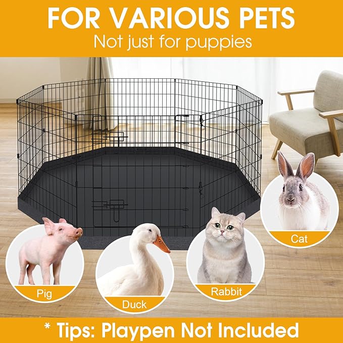 Dog Playpen Regular Octagon Metal Exercise Pet Playpen 8 Panels 24 Inch Bottom Pad Cover for Small Medium Pets Indoor Outdoor(Only Black Bottom pad Cover, Playpen Not Included)