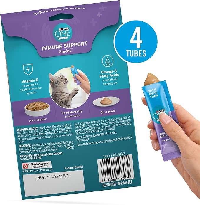 Purina ONE Plus Immune Support Purees with Real Tuna Lickable Cat Treats - 1.4 oz (Pack of 24)