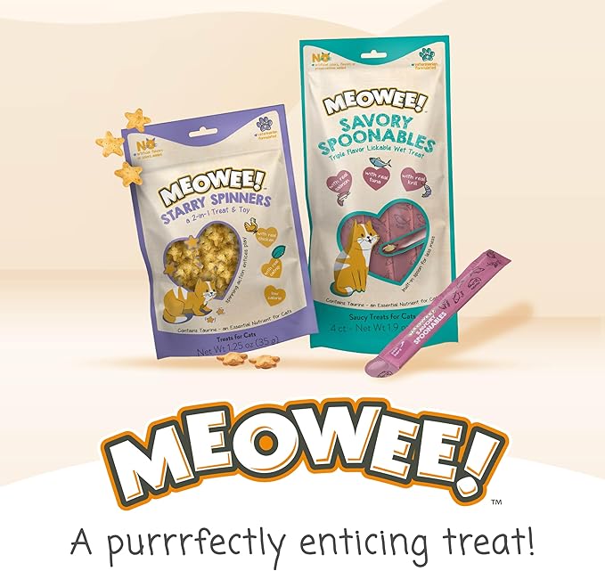 MEOWEE! Starry Spinners Cat Treat, 1.25 Ounce Bag, 2-in-1 Treat & Toy Made with Real Chicken, Chicken Liver & Catnip, Encourages Playfulness & Low Calorie