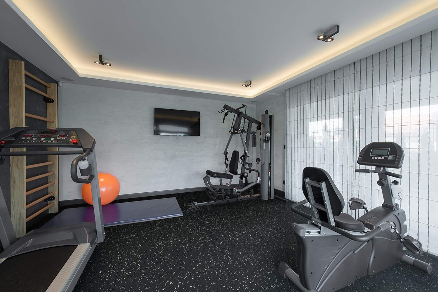 Playsafer Genaflex Rubber Gym Floor Mat, Heavy Duty Commercial Protective Gym Flooring Roll - 8mm Thick (10% Red, 4' X 4')