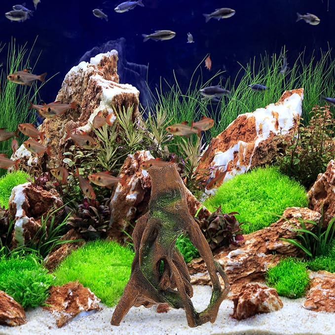 Angoily Simulation Tree Trunk Aquarium Decor 9.05X7.08X6.69In Resin Fish Tank Stump Ornament with Hideout for Aquatic Pets Underwater Decoration