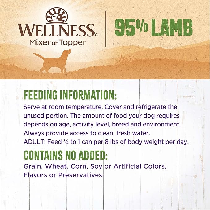 Wellness 95% Lamb Adult Canned Wet Dog Food, Grain Free, Natural, 13.2 oz, Pack of 12 Cans