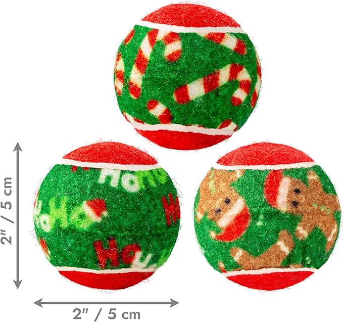 KONG Holiday SqueakAir Tennis Balls Dog Toy – 6-Pack Plush-Felt Squeaky Fetch Balls with Christmas Theme, Non-Abrasive Material Gentle on Teeth (Small)