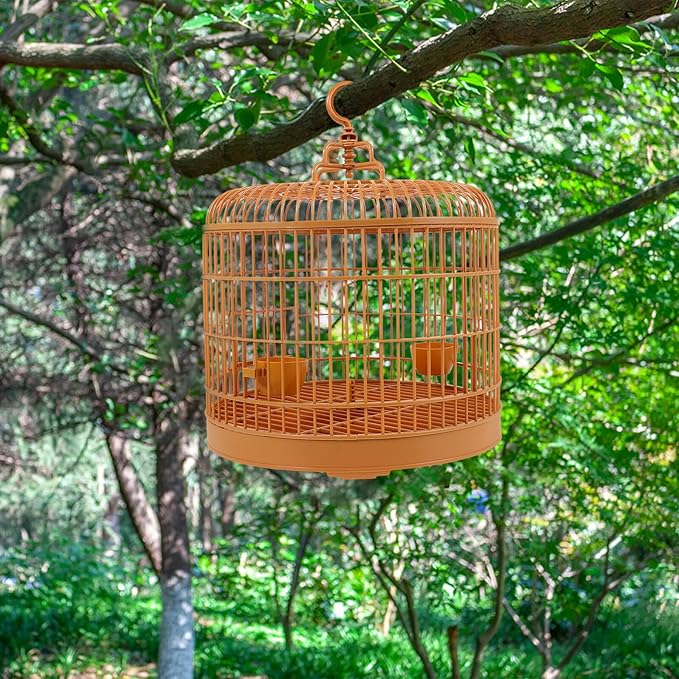 Yardwe Hanging Bird Cage for Small Parakeets and Parrots Plastic Dome Top Small Animal Cage with Handle Ornament for Pet Birds