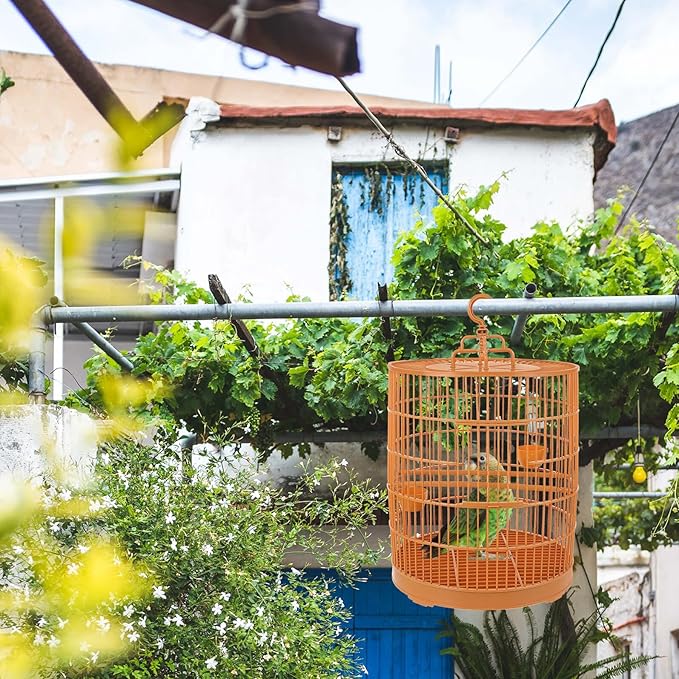 Toyvian Plastic Hanging Bird Cage for Small Animals, Round Top Pet Birdcage with Nest Ornament, Suitable for Parakeets and Cockatiels, Sturdy Plastic Cage for Indoor Or Outdoor Use