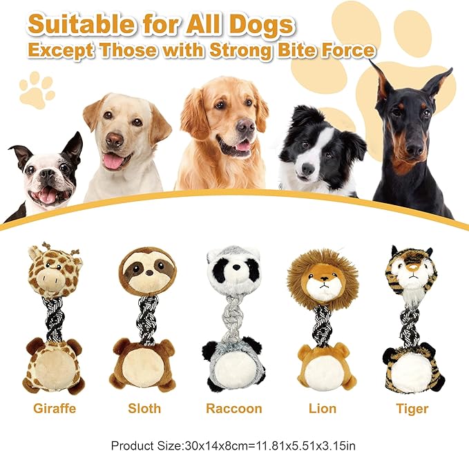 Giraffe Plush Squeaky Dog Toy with Rope Neck Puppy Teething Chew Toy Cute Soft Fun Multi-Functional Interactive Tug of War Dog Rope Toy for Small Medium Large Dogs Toy Gift 30cm/11.81in