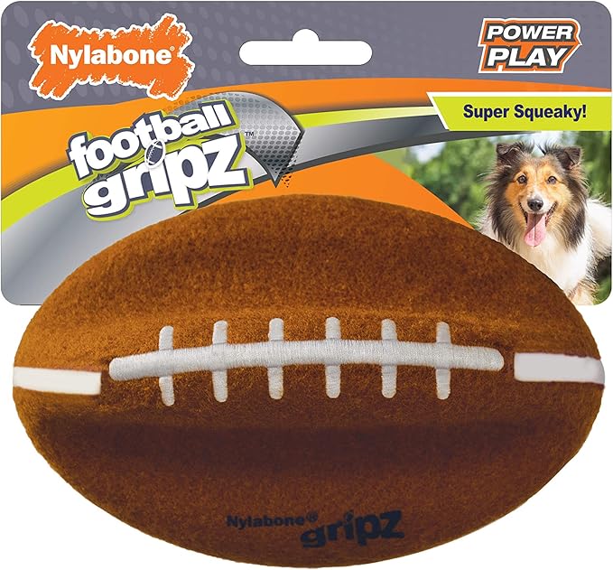 Nylabone Power Play Felt Football Gripz Fetch Toy, Squeaky Ball Chew Toy for Dogs, Medium (1 Count)