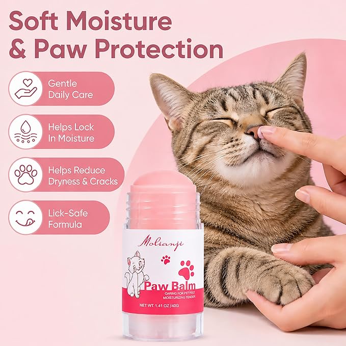 Cats Paw Balm Lick Safe,paw Butter for Cat-Friendly Natural Ingredients1.41oz, Pet Paw Wax moisturizer for Cat,for Healing Cracked Dry Paws,Snouts,Joint Care,Nose Butter for Cats,Pink