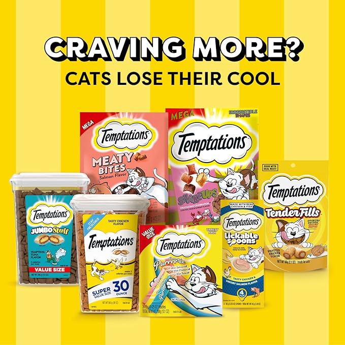 Temptations Cat Treats Classic Crunchy and Soft Cat Treats, Savory Salmon Flavor, 3 oz. Pouches (Pack of 12)