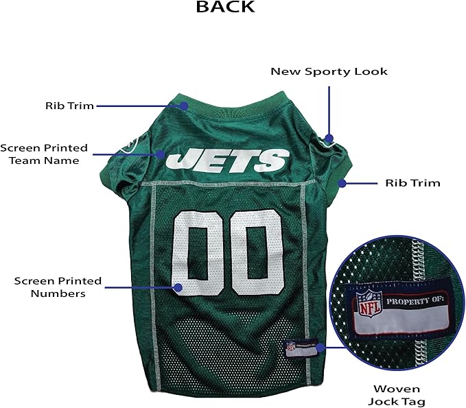 Pets First NFL New York Jets Dog Jersey, Size Large, Football Shirt Costume for Pet, Dog Sports T-Shirt, NFL Team Clothing for Cats, Licensed Pet Apparel Available in 7 Sizes and 32 Teams