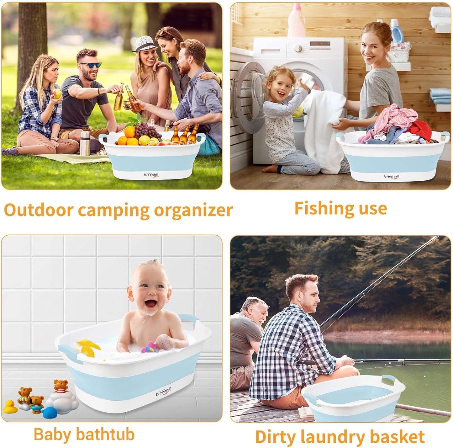 Collapsible Dog Bath Tub for Small Dogs & Cats, Portable Puppy Bath Tub with Water Drain Plug, Space Saving Foldable Pet Bathtub for Indoor & Outdoor Use, Blue