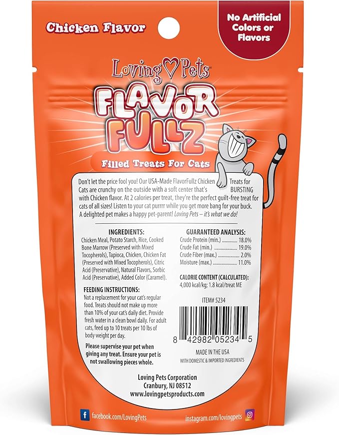 Loving Pets Flavorfullz Filled Treats for Cats, Chicken 3 oz. (Pack of 4)