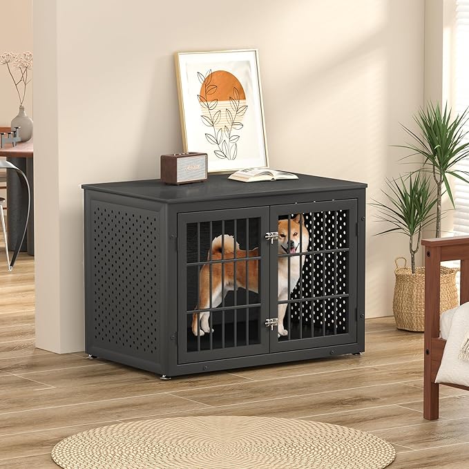 rehomerance 38" Heavy Duty Dog Crate Furniture for Large and Medium Dogs,Wooden Metal Kennel for High Anxiety Dogs, Chew Proof Pet Cage Indoor, Decorative Dog Kennel End Table