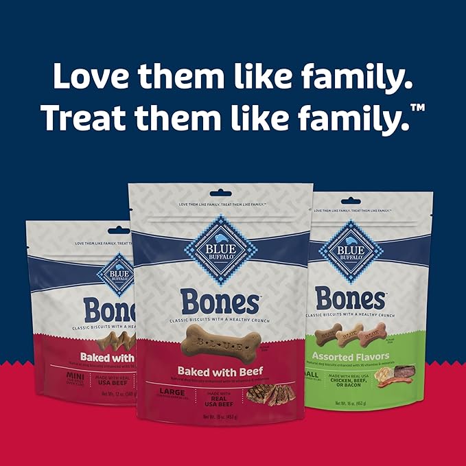 Blue Buffalo Bones Natural Crunchy Dog Treats Large Dog Biscuits Beef, 16oz. Bag, 4 Count