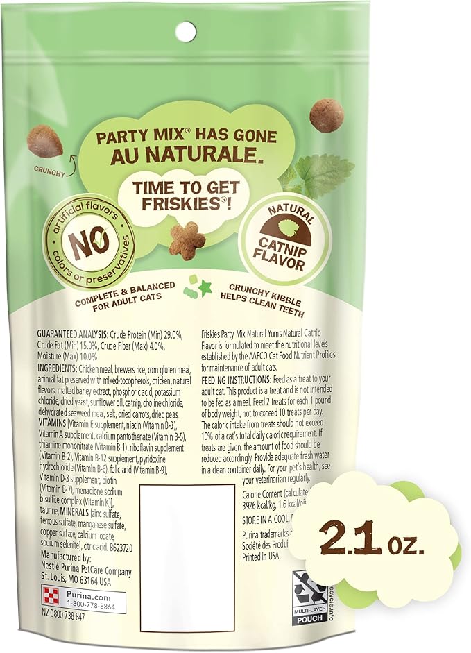 Purina Friskies Party Mix Cat Treats (Natural YUMS Catnip, 2.1 Ounce (Pack of 6))