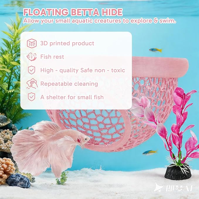 3 Pack Pink Fish Tank Decor Set, 1 Betta Hammock and 2 Artificial Plant, Aquarium Accessories for Betta Fish, Shrimp and Small Fish, Ideal for Aquatic Pet Habitat