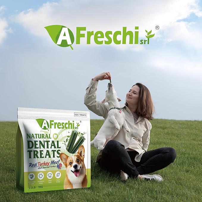 A Freschi srl All Natural Dog Chews, USA-Sourced Trukey, Hypoallergenic, Dog Treats for Puppies and Adult Dogs, Grain-Free, Signature Series, Turkey Dental Sticks 2.2 lb