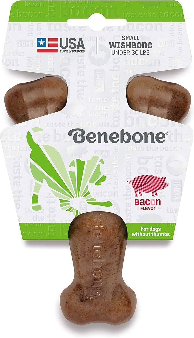 Benebone Fishbone and Wishbone Durable Dog Chews | Made in USA | Real Fish and Bacon Flavors