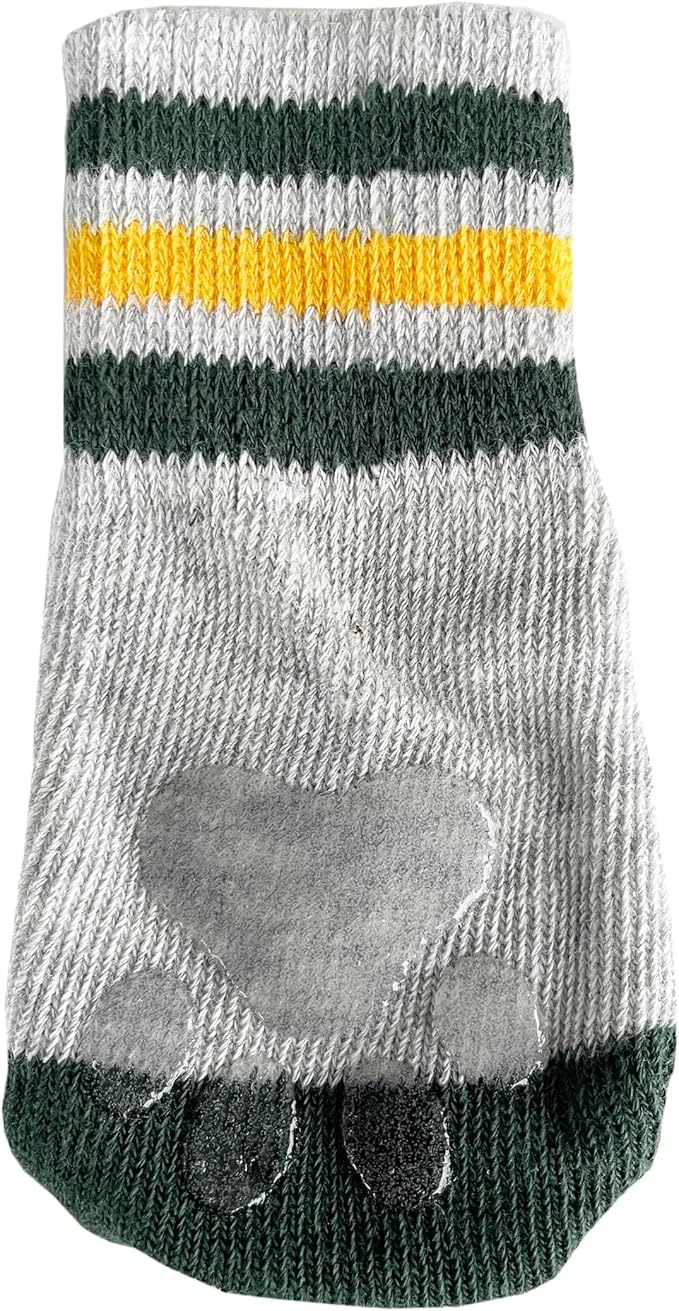 NFL Green Bay Packers Anti Slip Dog Socks with Elastic Ribbed Top, Size X-Small/Small. Indoor/Outdoor Socks, Best Dog Paw Protector, 2 Pairs, Cool Puppy Supplies with NFL Logo of Packers Team