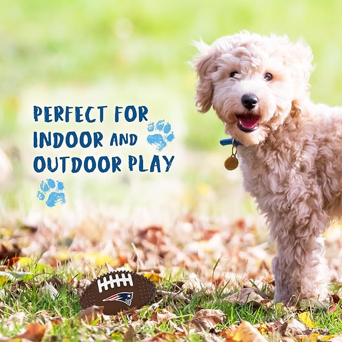 NFL New England Patriots Mega-chew Hard Nylon Bacon-flavored Dog Bone Football Chew Toy Interactive Tasty Fun Dog Chew Toy. Indestructible Strong Durable Chew Toy Tough Pet Toys for Aggressive Chewers