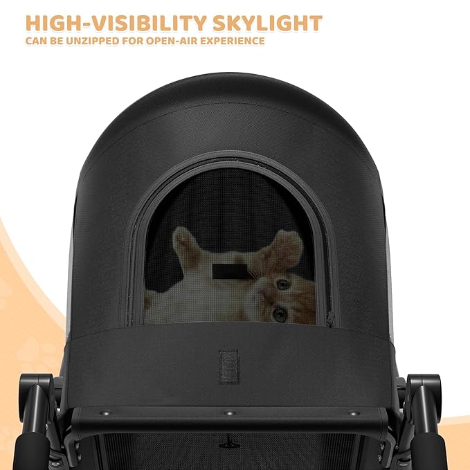 Magshion Pet Stroller for Medium Dogs w/Adjustable Handle, 3-Wheel Dog Cat Wagon w/Dual Entry, Rear Storage, Breathable Mesh, One-Foot Brake, Ideal for Large Pets up to 55 lbs, Black