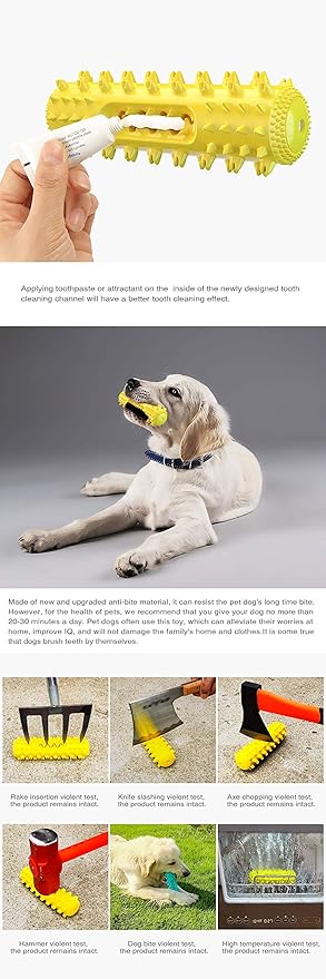 Dog Chew Toys for Aggressive Chewers, Dog Toothbrush Care Cleaning Stick, Puppy Toothing Chew Toy for Small Middle Dog (Yellow)