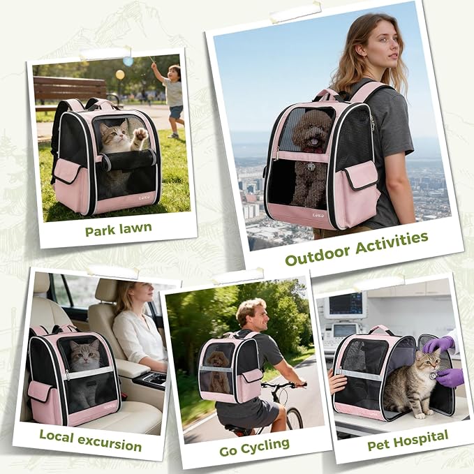 Lekereise Cat Backpack Carriers, Dog Carrier Backpacks with Breathable Mesh for Small Medium Cats Dogs Puppy Up to 18 Lbs, Pet Foldable Carrying Backpack Ventilated for Travel Hiking Collapsible