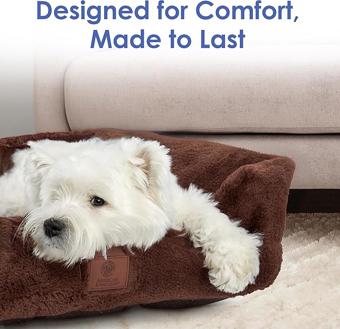 AMERICAN KENNEL CLUB Cuddler Pet Bed with Low-Profile Entrance – 30" Plush Dog Bed for Medium Breeds Up to 50 lbs, Ultra-Soft Washable Bed with Non-Slip Bottom, Durable High-Loft Filling, Brown
