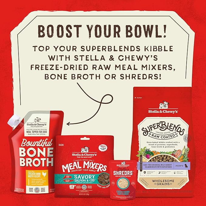 Stella & Chewy's SuperBlends Raw Coated Wholesome Grains Puppy Cage-Free Chicken & Wild-Caught Salmon Recipe with Superfoods, 21 lb. Bag